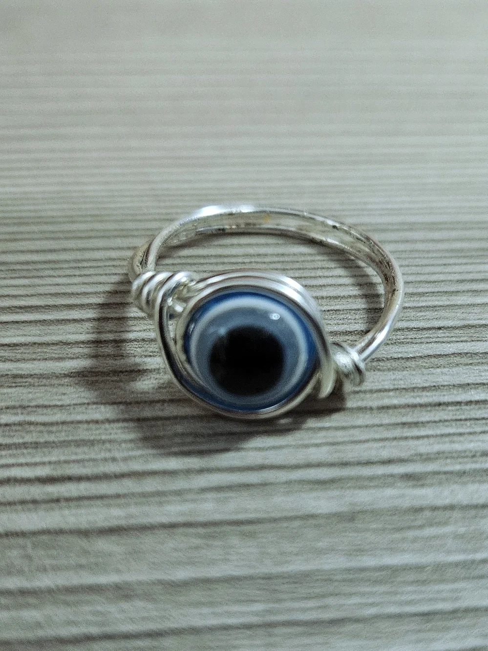 Silver Evil Eye Ring with Blue  Glass Center Size 8